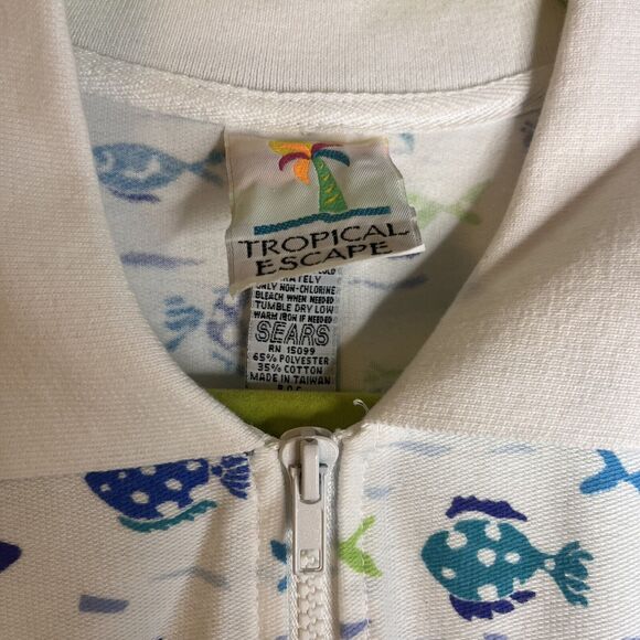 Tropical Escape Vintage Fish Sleeveless Collared Zip Front Coverup Dress large - Picture 4 of 7